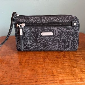 Baggalini Women’s Zip Around Wallet Midnight Blossom print Wristlet